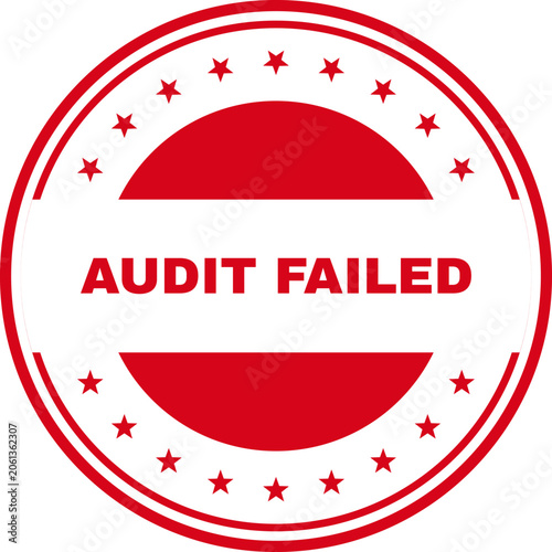 Red audit failed circular badge with stars and bold text