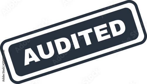 Black and white audited stamp seal with white text label
