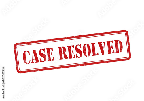 Case resolved stamp with red border and white text isolated on transparent background