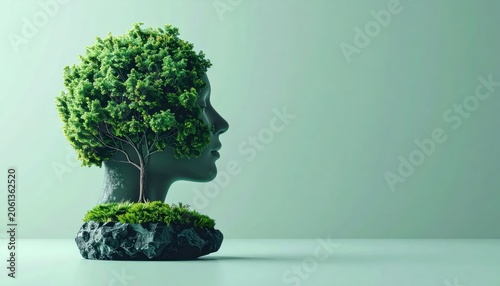 Surreal tree shaped like a human head profile.