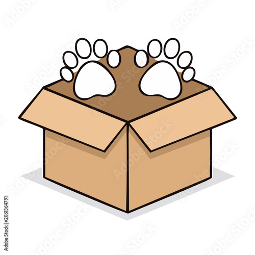 Cardboard Box with Paw Prints Illustration