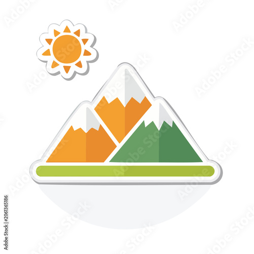 Flat design mountain landscape icon with sun