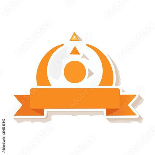 Orange flat design badge with ribbon and laurel wreath