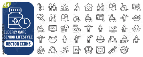 Elderly icon set. Editable line icons. Vector illustration.