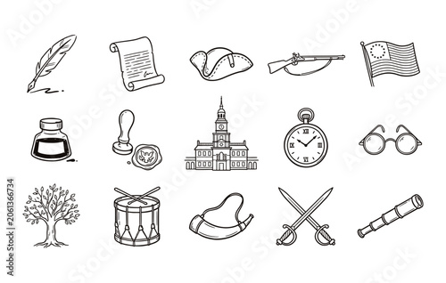 Canvastavla Creative collection of colonial era historical elements and artifacts sketch