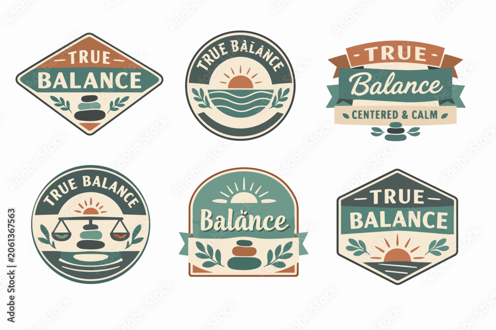 Naklejka premium Collection of true balance logos, badges, and emblems representing harmony, wellness, and self-care concepts