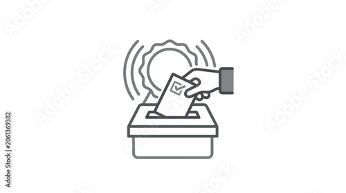 Hand inserting ballot paper into box with official seal.