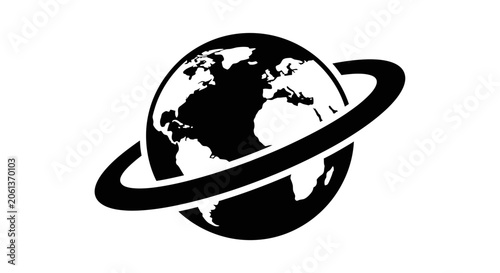 Bild auf Leinwand Globe encircled by a ring represents global connectivity, international business expansion, and the vast reach of modern technological communication