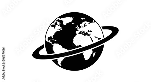 Foto Globe icon featuring an orbital ring represents global connectivity and international business communication
