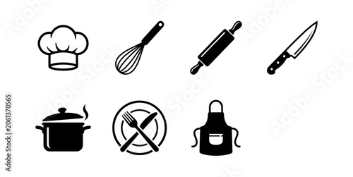 Принти на полотні Cooking utensils icons displayed on a white background