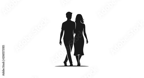 Fotografía Couple walking together depicts a romantic journey of two people moving forward in unity against a clean white background with plenty of copy space for custom design elements
