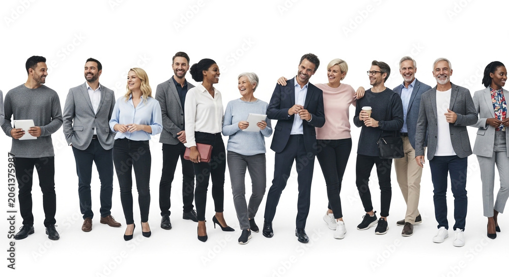 Obraz premium Diverse group of business professionals walking in a line