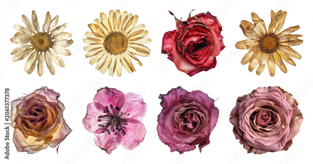 Fototapeta premium PNG Dried flowers in vibrant colors on transparent background