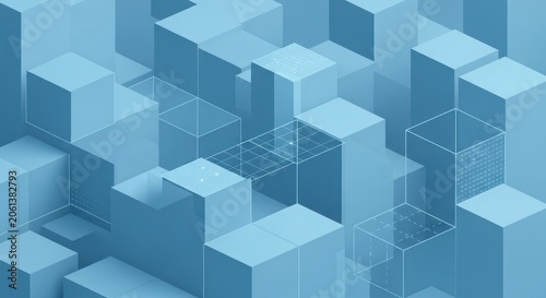 Blue isometric 3D block pattern abstract background