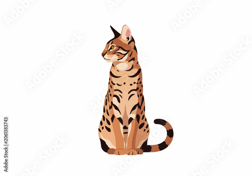 Cute Bengal cat illustration, sitting, detailed, realistic art style