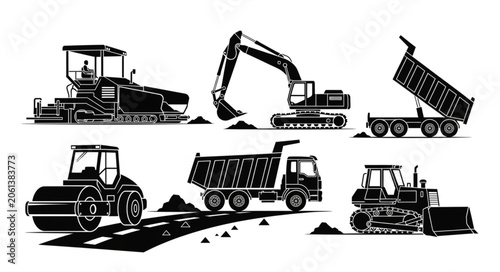 bulldozer excavator and truck