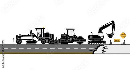 excavator and truck