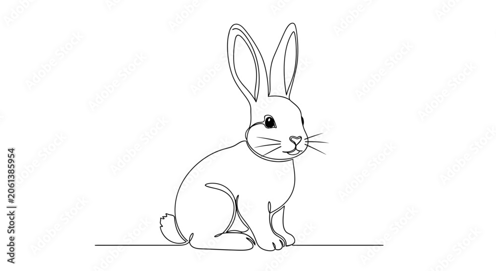 Fototapeta premium Continuous Line Drawing of a Cute Rabbit Sitting