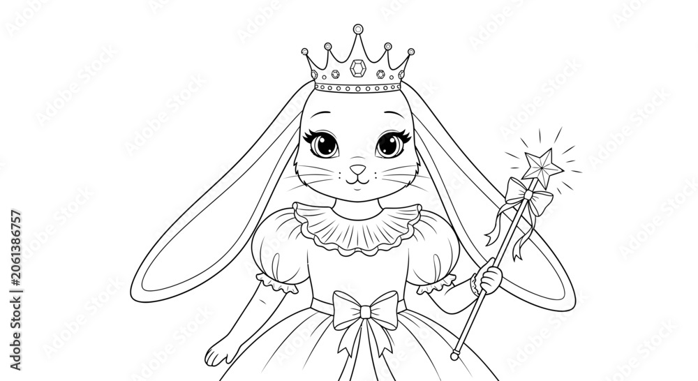 Obraz premium Cute Princess Bunny Rabbit Coloring Page for Kids