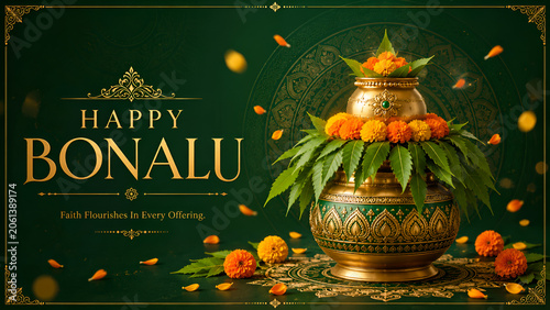 Elegant Bonalu Celebration Banner With Floral Accents