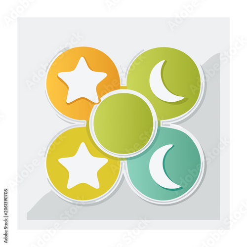Colorful star and moon icons in flat design