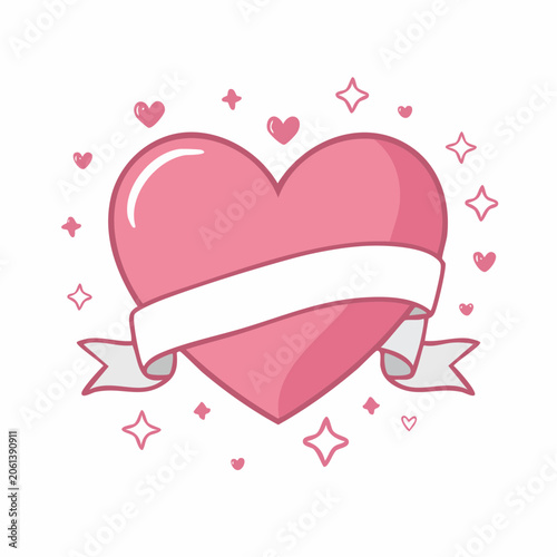 Pink Heart with Ribbon and Sparkles