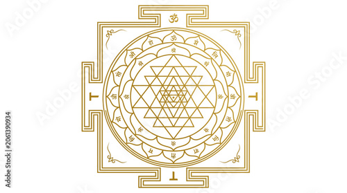 Golden Sri Yantra Sacred Geometry Mandala, Mystical Symbol, Meditation, Spiritual, Esoteric, Tantra