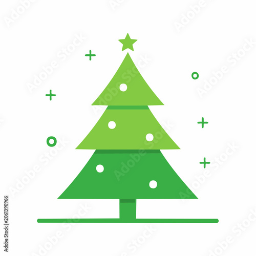 Stylized Green Christmas Tree Icon with Star and Ornaments