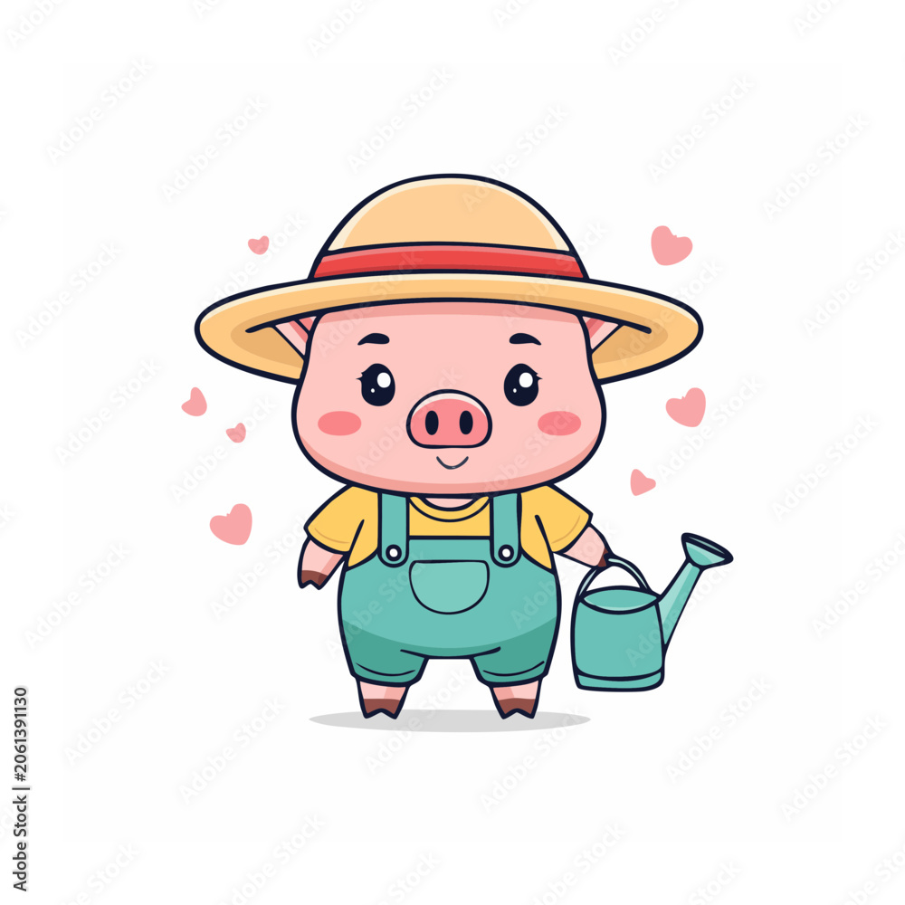 Obraz premium Cute cartoon girl with bucket and hat