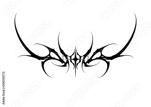 Abstract tattoo-inspired lettering and tribal sigil collection featuring ornamental blackwork elements, gothic calligraphy, decorative symbols, symmetrical line art, and dark aesthetic designs isolate