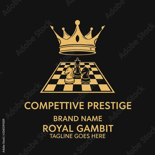 Royal Gambit gold chess board logo with crown and competitive prestige text.