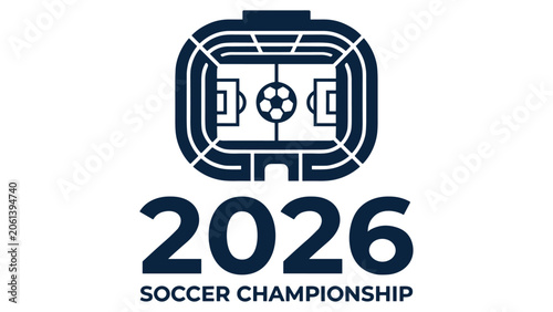 Minimalist Vector Emblem Featuring a Professional Soccer Stadium Top View Design for the Global Athletic Sporting Competition Tournament Scheduled in 2026