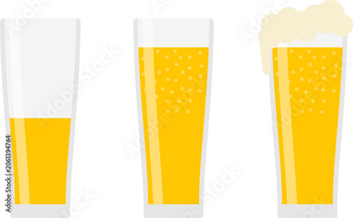 Glasses of beer vector set showing different levels of liquid and foam.