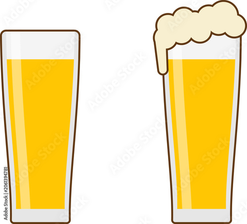 Two beer glasses vector illustration with outline full and foaming options isolated.