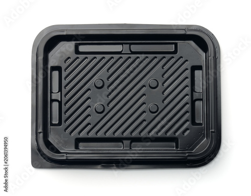 Empty black plastic disposable packaging food tray