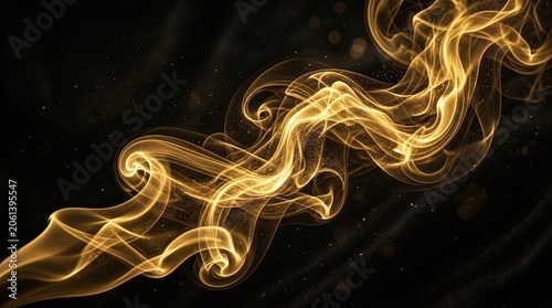 Swirling golden smoke abstract pattern in dark dramatic lighting