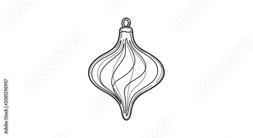 A black and white line drawing of a Christmas ornament.