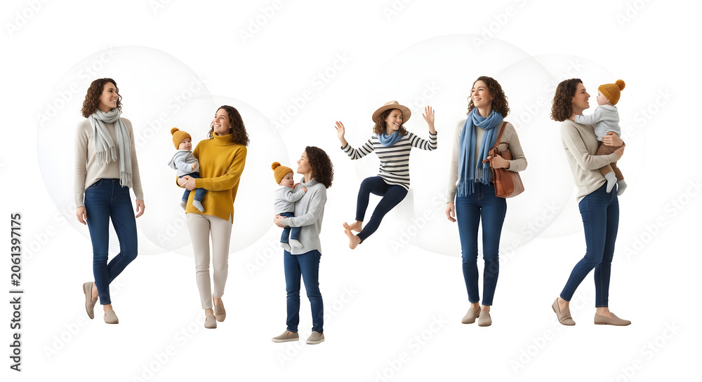 Obraz premium Motherhood journey with a baby, showcasing different stages and emotions