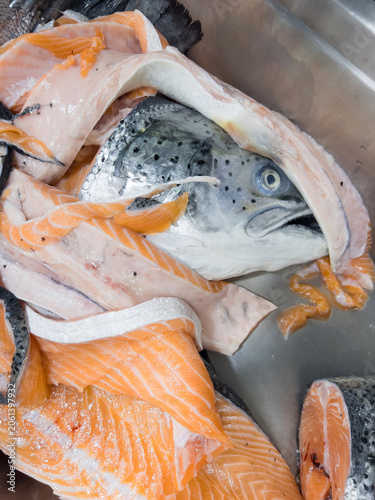 Close-Up of Fresh Salmon Fillet Prepared for Cooking
