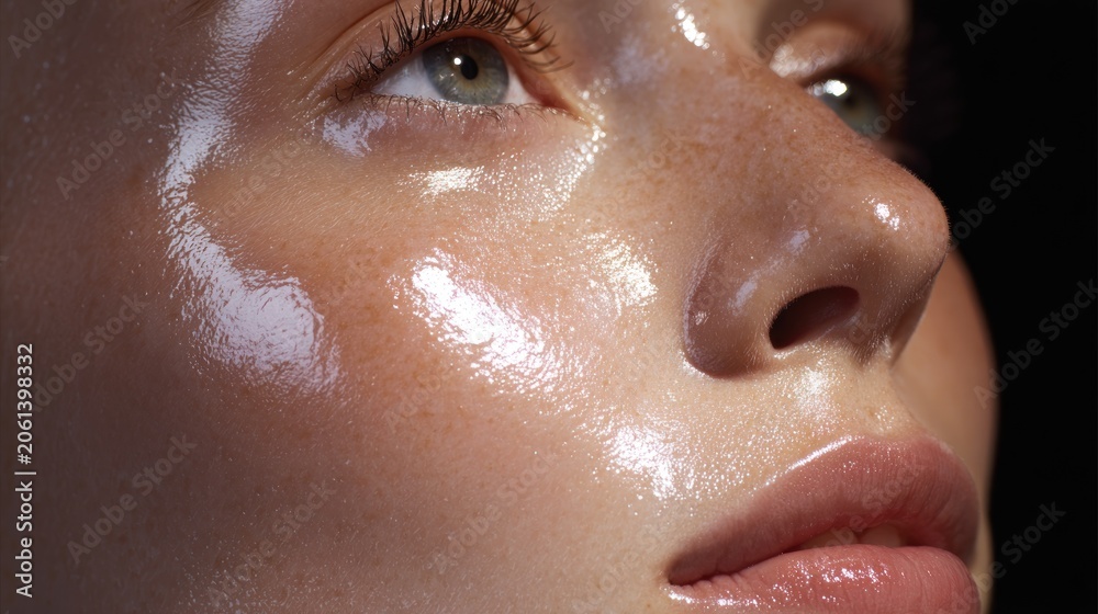 Fototapeta premium Close up of a face with radiant skin illuminated by soft natural light
