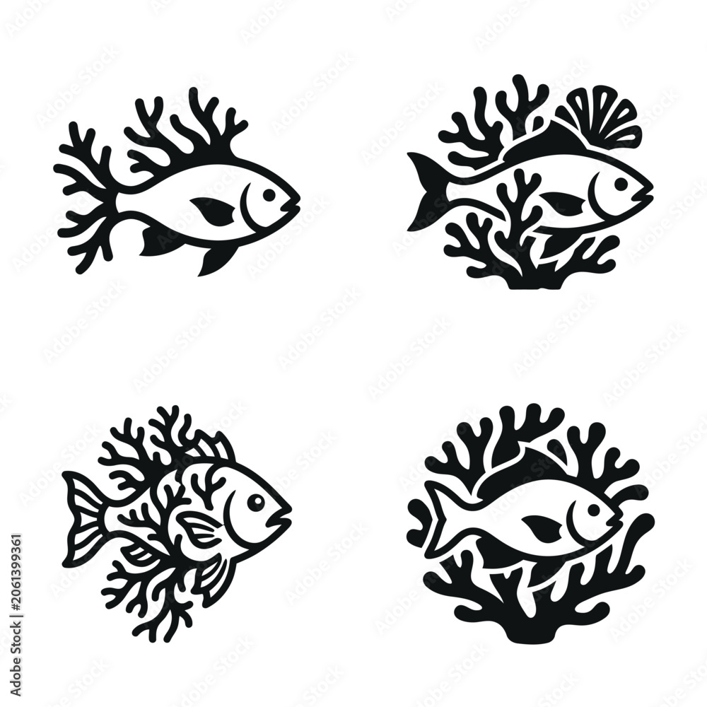 Obraz premium Fish swimming near coral reef.