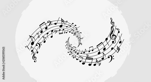 Abstract Musical Notes Swirl Background