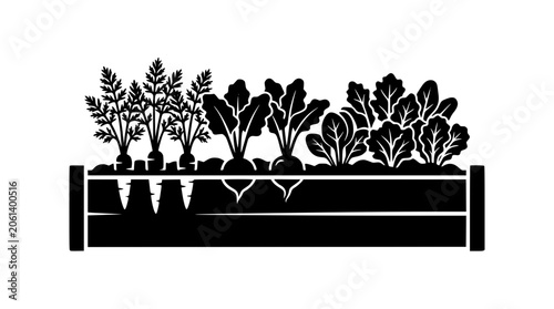 Raised Garden Bed with Growing Vegetables Illustration