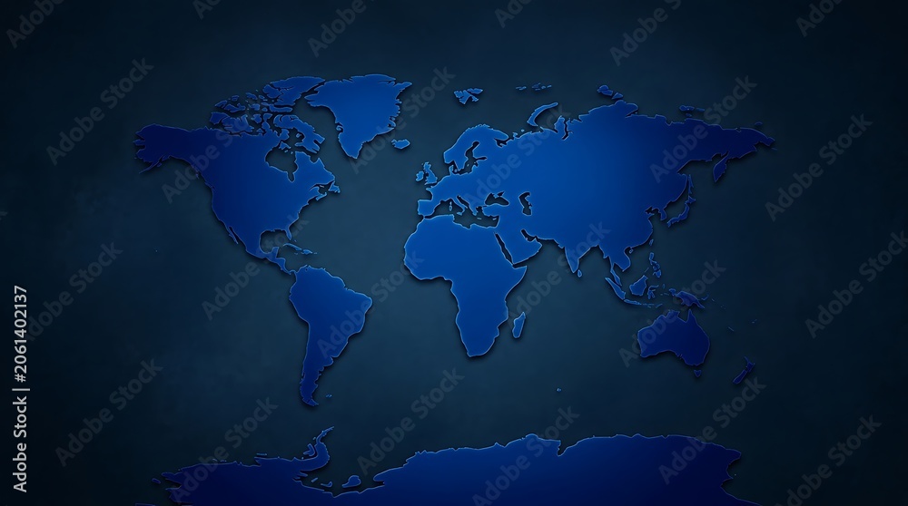Naklejka premium Deep blue map silhouette with subtle texture on a dark navy background