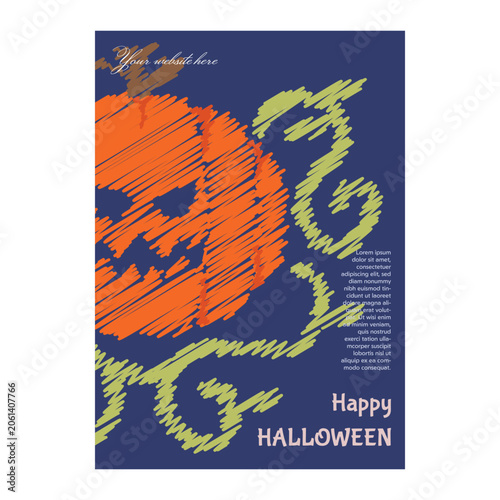 Halloween Poster Collection Vector Set with Hand Drawn Scribble Sketch Style Pumpkin Ghost Witch and Spooky Elements