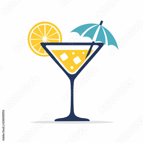 Cocktail with Lemon Slice and Umbrella