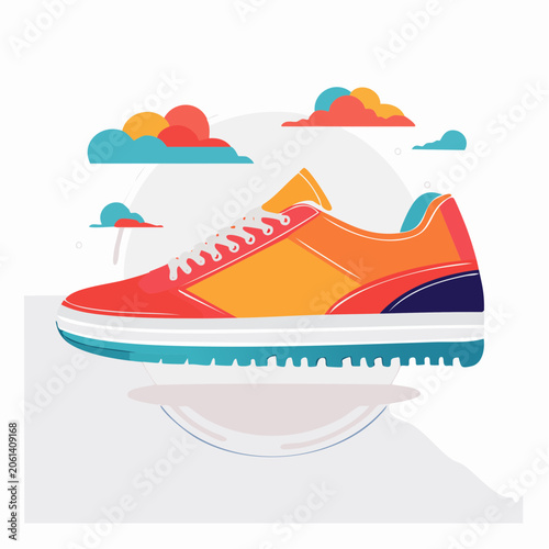 Colorful Sneaker Illustration with Abstract Clouds