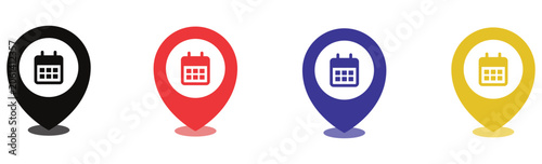 Multicolor Calendar Location Pin Icons Combining Date Scheduling, Event Markers and Map-Based Appointment Management Solutions