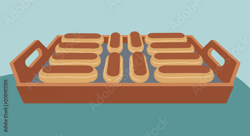 Tray of eclairs on a table