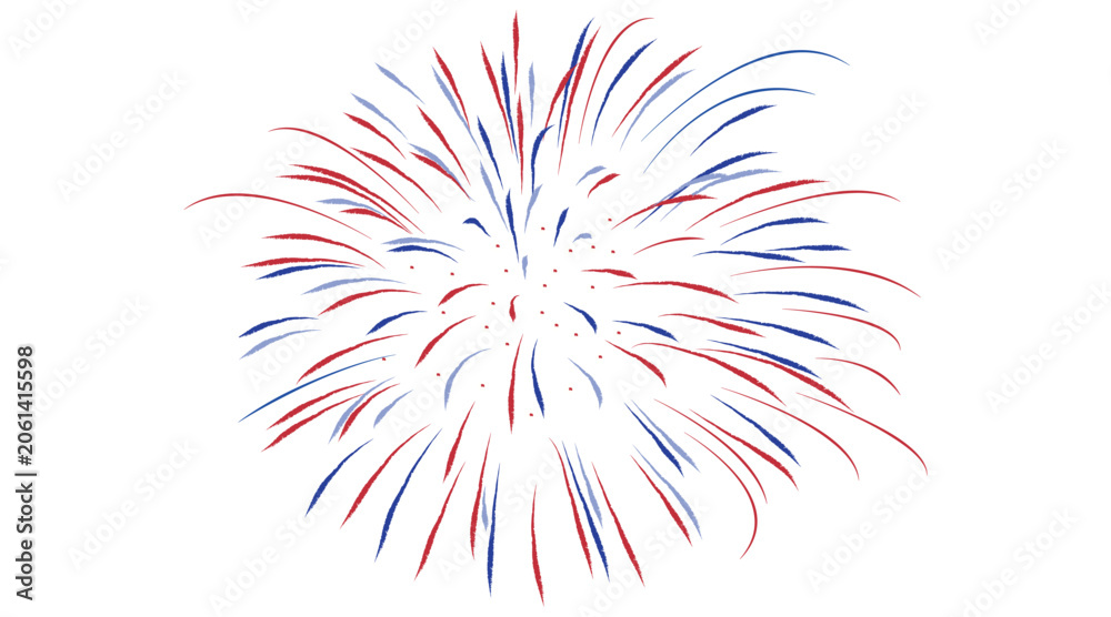Obraz premium Patriotic red and blue firework burst isolated on white background; festive American USA spark explosion vector illustration icon for 4th of July Independence Day celebrate poster